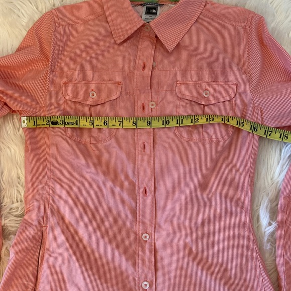The North Face Womens Button Down Shirt Orange 100% Nylon Vapor Wick Logo Size S - Picture 11 of 12